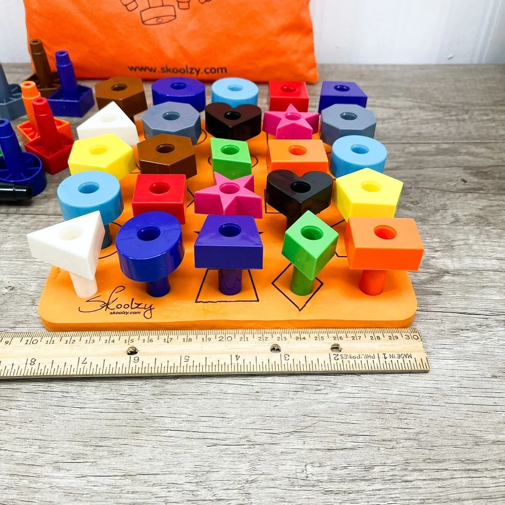 Skoolzy Peg Board Set 35 Pegs Montessori Toddler Shapes Toy with Bag
